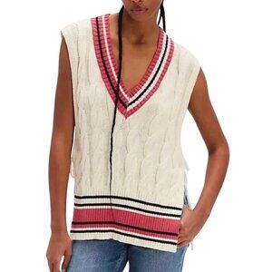 Free People Coastal Prep Poncho Vest Cable Knit One Size